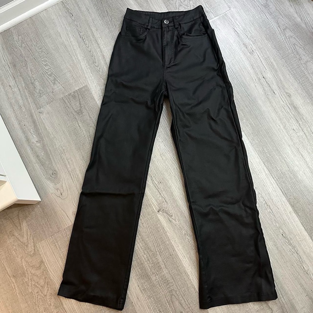 Black Faux Leather Wide Leg Pants